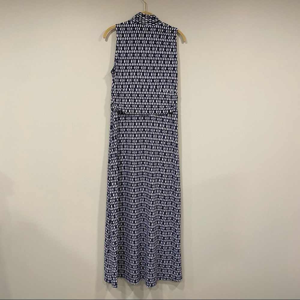 VINCE CAMUTO Maxi Ikat Dress Sleeveless Blue White Size Medium - Picture 7 of 10